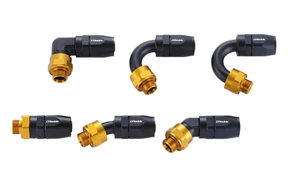 GReddy low-profile proprietary M18 x P1.5 O-ring direct -10 male Swivel Hose End(s) - Black / Gold anodized - Image 2